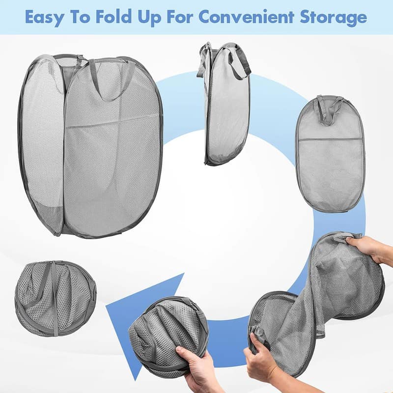 Laundry Hamper Mesh Fabric For Ventilation Foldable Storage Pop Up Clothes Basket (Pack of 1) view 9