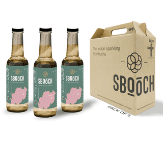 SBOOCH - Indian Sparkling Kombucha Tea | Rice & Pandan Flavor, All Natural | Gut Friendly | Antioxidant | Zero Preservatives | NO Artificial Flavors or Additives | Fermented Beverage Tea | 275ml (Pack of 3)