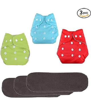 AURAPURO Baby Washable Cloth Diaper Nappies with Wet-Free Inserts, Washable Reusable Pocket Cloth Diapers for New Born Baby 0-24 month for Babies/Toddlers (3 Diaper + 3 Insert)