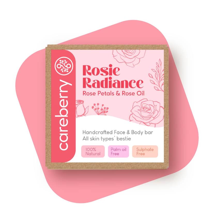Careberry's Rosy Radiance Handcrafted Face & Body Bar | Gentle Cleanser with Rose Petals & Rose Oil for Radiant Skin, 100gm view 4