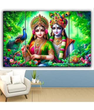 WALLArt Set Of 3 Radha Krishna Wall Paintings For Wall Décor Gift Items 12 x 18 inch