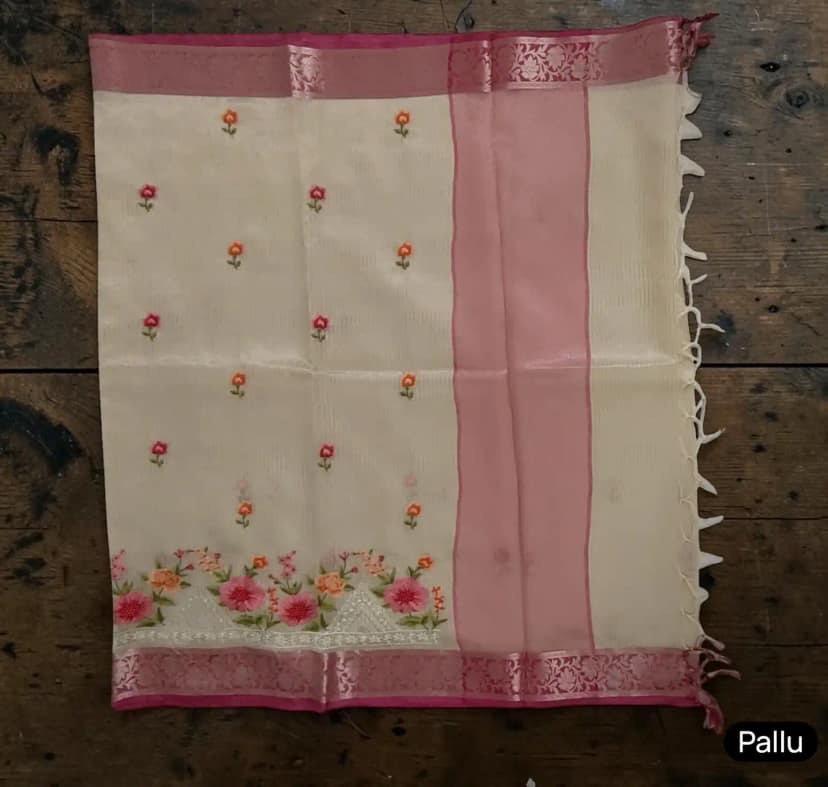 Off‑White Kota Doria Cotton‑Silk Saree with Zari Border view 4