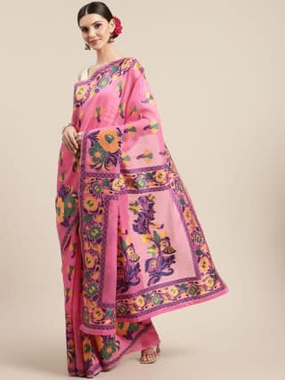 Women's Cotton Jamdani Saree With Unstiched Blouse Piece