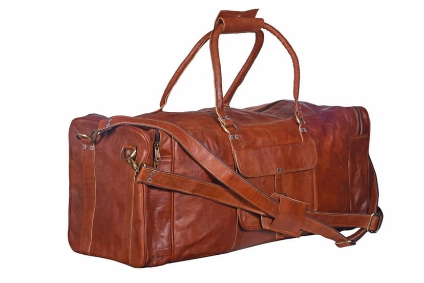 Joyait Leather Handicraft - Genuine Leather Brown Vintage Luggage Unisex Duffle Travel Bag for Men/Men's/Boys/Girls/Women's (32 inch) view 2