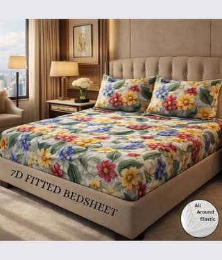 SWIZIER Cotton 1 Double Fitted Bedsheet with 2 Pillow Covers ( 198 cm x 182 cm ) , Multi