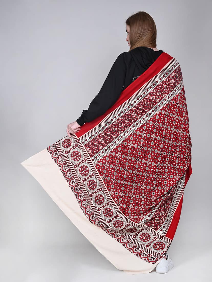 Amrozia Women's Ajrakh Block Print Rayon Dupatta (Red) view 2