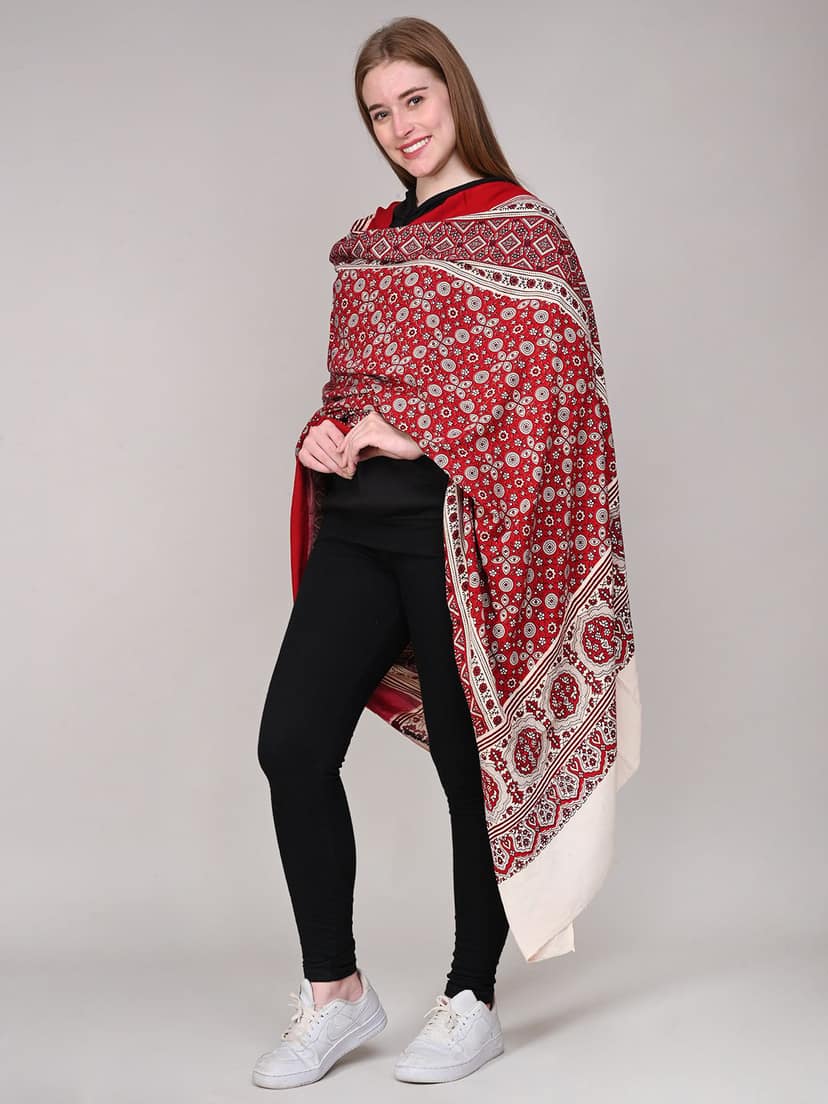 Amrozia Women's Ajrakh Block Print Rayon Dupatta (Red) view 3