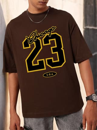 SCOTT FINCHER Men's Casual Loose Fit Short Sleeve T-Shirt, Retro Chicago 23 USA Print Tee Shirt, Hip Hop Streetwear Tops : AA(ARN)BROWN_224