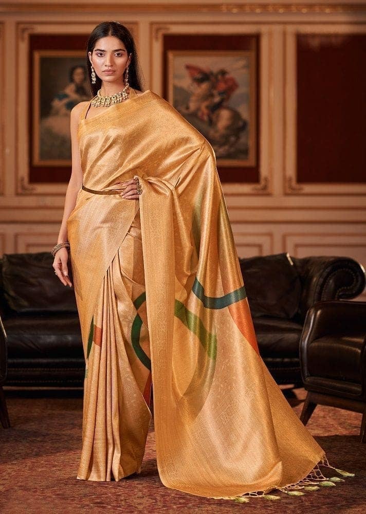 Woven Art Silk Jacquard Saree in Mustard