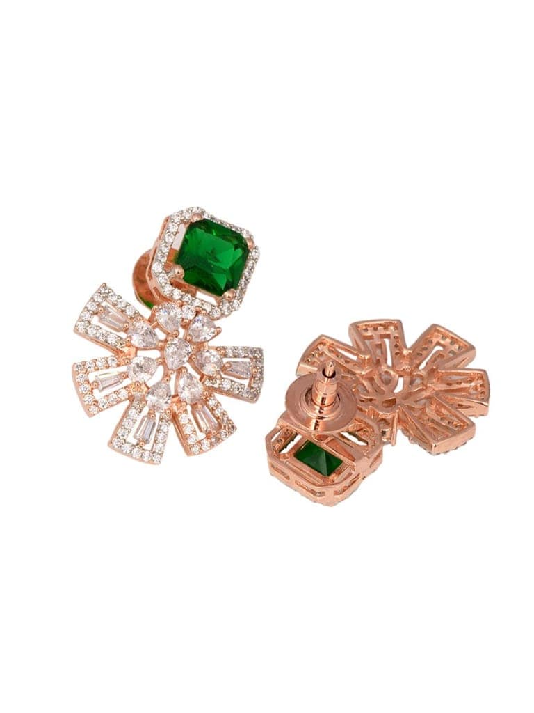 Exquisite Emerald Floral design green earrings Rose gold plated AD studded view 4