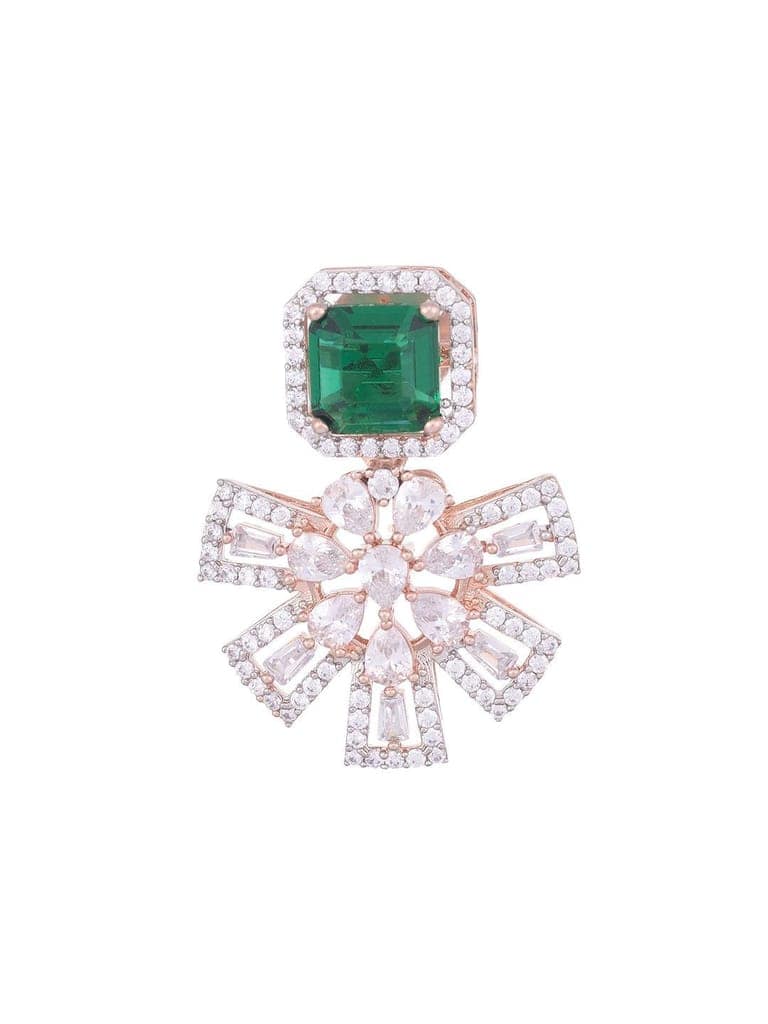 Exquisite Emerald Floral design green earrings Rose gold plated AD studded view 7