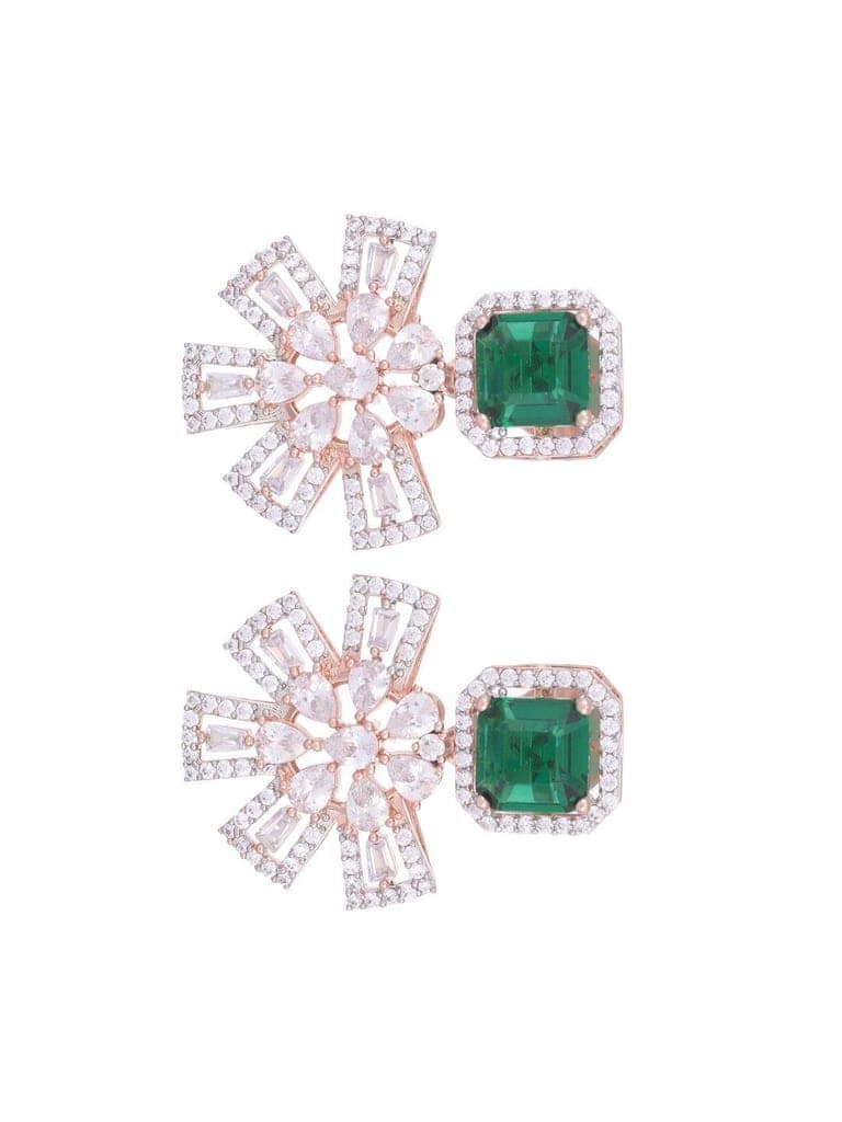 Exquisite Emerald Floral design green earrings Rose gold plated AD studded view 8