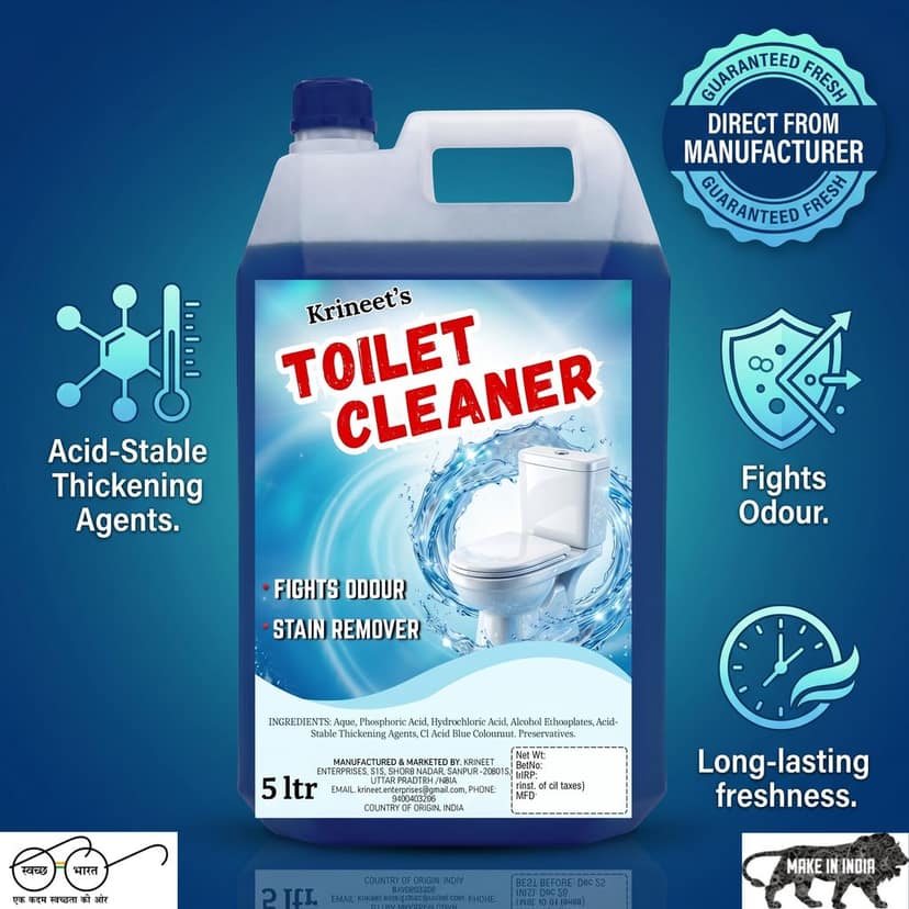 Krineet's Toilet Cleaner 5 Litre | Powerful Toilet Bowl Cleaner | Removes Tough Stains, Limescale & Bad Odour | Thick Cleaning Formula for Bathroom Hygiene view 2