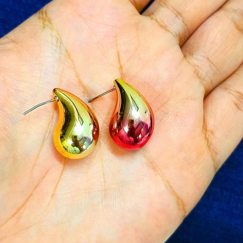 Jewelryklub Dual Metallic Colored Chunky Tear Drop Fashion Jewelry Earrings For Women & Girls - Maroon Gold view 3