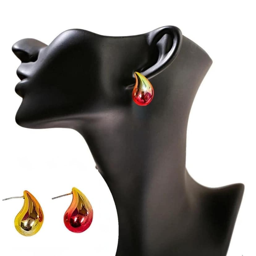 Jewelryklub Dual Metallic Colored Chunky Tear Drop Fashion Jewelry Earrings For Women & Girls - Maroon Gold view 4