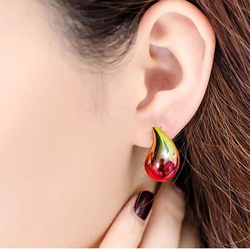 Jewelryklub Dual Metallic Colored Chunky Tear Drop Fashion Jewelry Earrings For Women & Girls - Maroon Gold view 5