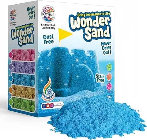 Wonder Sand 500 Grams for Kids - Smooth Non-Sticky Blue Sand with Big Mould for Indoor Beach Fun and Relaxation(Blue 500 Grams), ONE Big Mould Inside (Without Tray) view 2