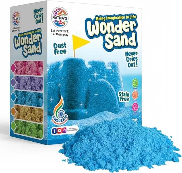 Wonder Sand 500 Grams for Kids - Smooth Non-Sticky Blue Sand with Big Mould for Indoor Beach Fun and Relaxation(Blue 500 Grams), ONE Big Mould Inside (Without Tray) view 3