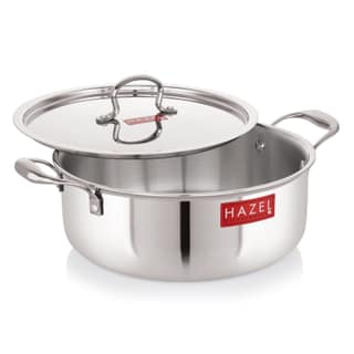HAZEL Triply Stainless Steel Biryani Cookpot Shallow Casserole Tope with Handle & Steel Lid , Induction Bottom Stock Pot , 4 Litre, 26.3 cm