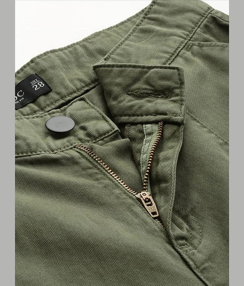 Women Olive Green Regular Fit Paneled Solid Cargo Trousers view 2