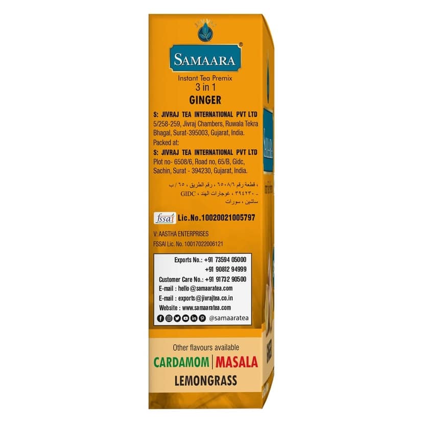 Samaara Instant Tea Premix Sachets | Ginger Adrak Flavoured Assam Black Tea Powder | 10 Sachets Box 150gm view 2