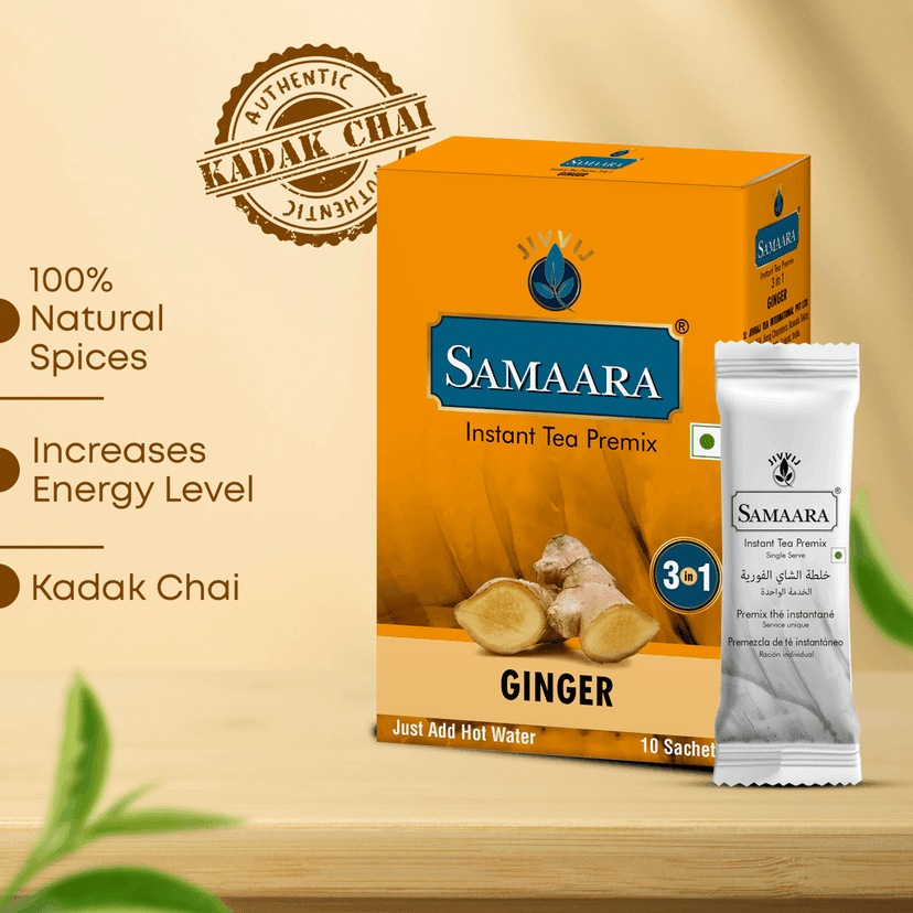 Samaara Instant Tea Premix Sachets | Ginger Adrak Flavoured Assam Black Tea Powder | 10 Sachets Box 150gm view 6