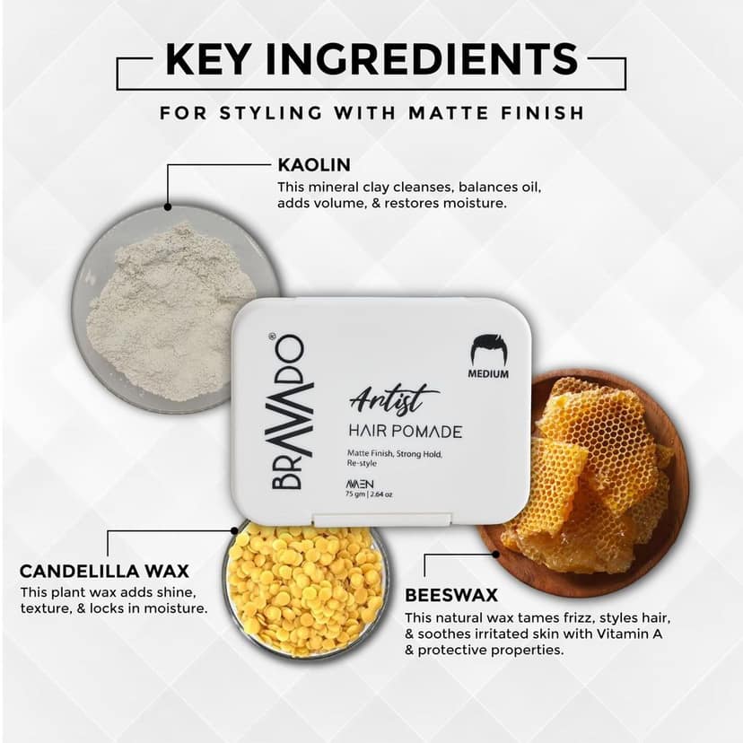BRAVADO Artist Hair Pomade for Men | Matte Finish, Strong Hold & Easy Restyle | Texturizing Clay Wax with Kaolin, Beeswax & Candelilla | Paraben-Free | Hair Gel, Hair Clay Wax, Hair Cream | 75g view 5