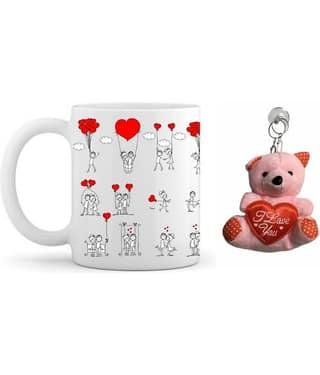 thriftkart Ceramic mug with teddy Gifting Mugs - Pack of 1