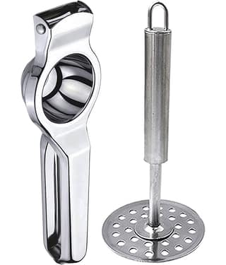 JISUN - Silver Stainless Steel Lemon Squeezer & Potato Masher ( Set of 2 )