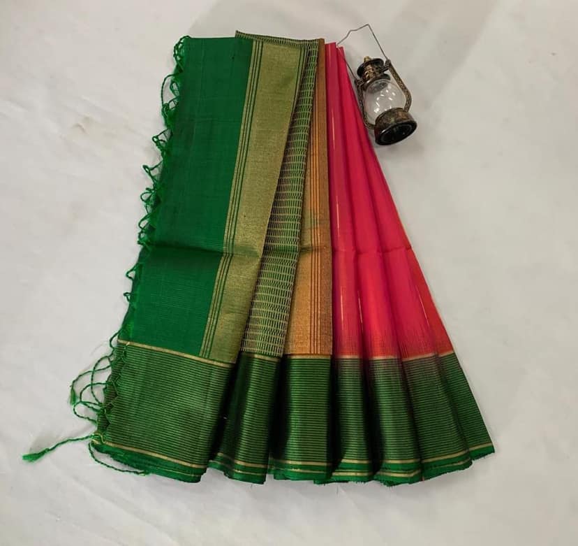 NVDHSS033- LIGHT PINK AND GREEN MEICHERY DOBBY SILK SAREE view 3