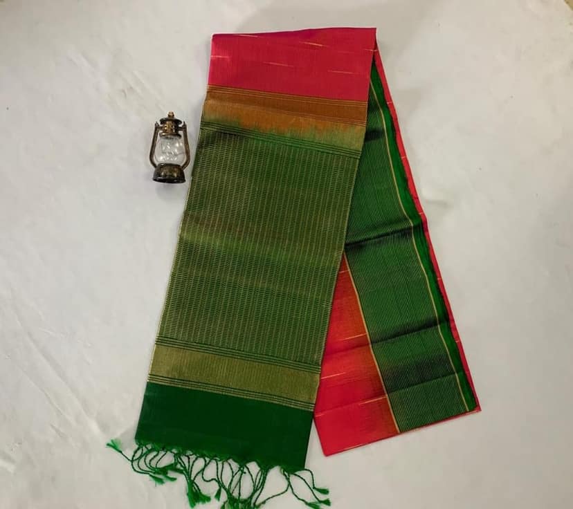 NVDHSS033- LIGHT PINK AND GREEN MEICHERY DOBBY SILK SAREE view 4