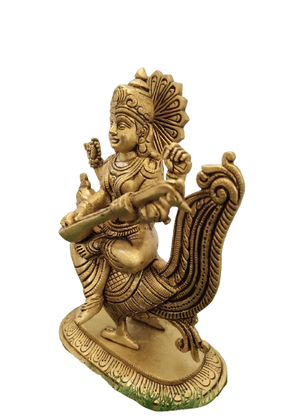 Saraswati Brass Statue view 2