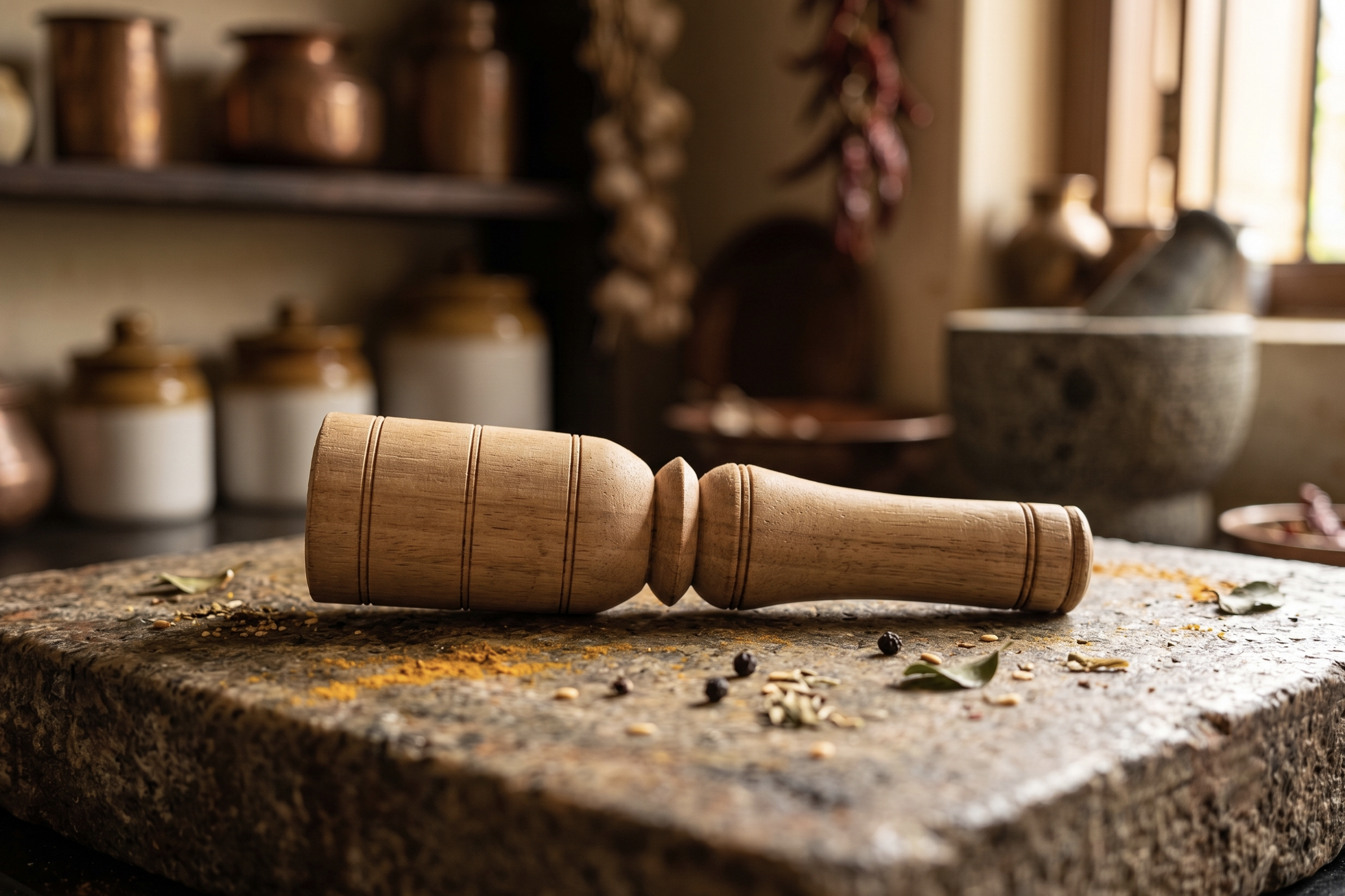 Handcrafted Wooden Pestle, Traditional Kitchen Tool for Crushing and Grinding Spices, Herbs and Other Ingredients