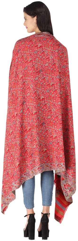 Scarlet-Sage Kani Jamawar Stole with Woven Flowers and Paiselys in Multi-Color Thread view 3