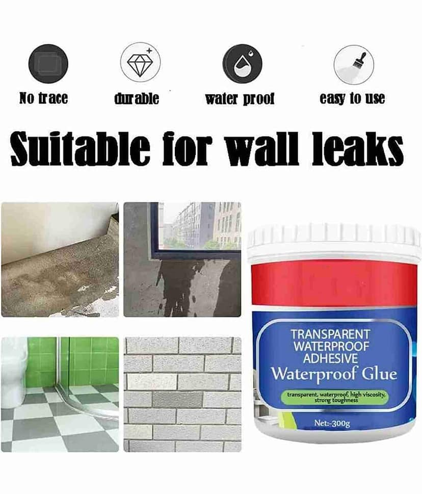 GEEO Crack Seal Glue 300gm with Brush Transparent Waterproof Glue for Roof Leakage Crack Seal Agent Roof Water Leakage Solution Water Proof Glue Transparent Glue Waterproofing for Pipe Wall Tiles view 2