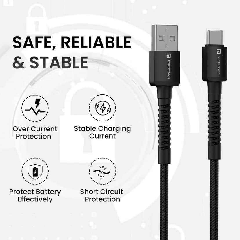 Portronics Konnect X Usb To Type C-2M Unbreakable & Durable, Fast Charging & Data Sync, 2 Meter Portable Cable view 2