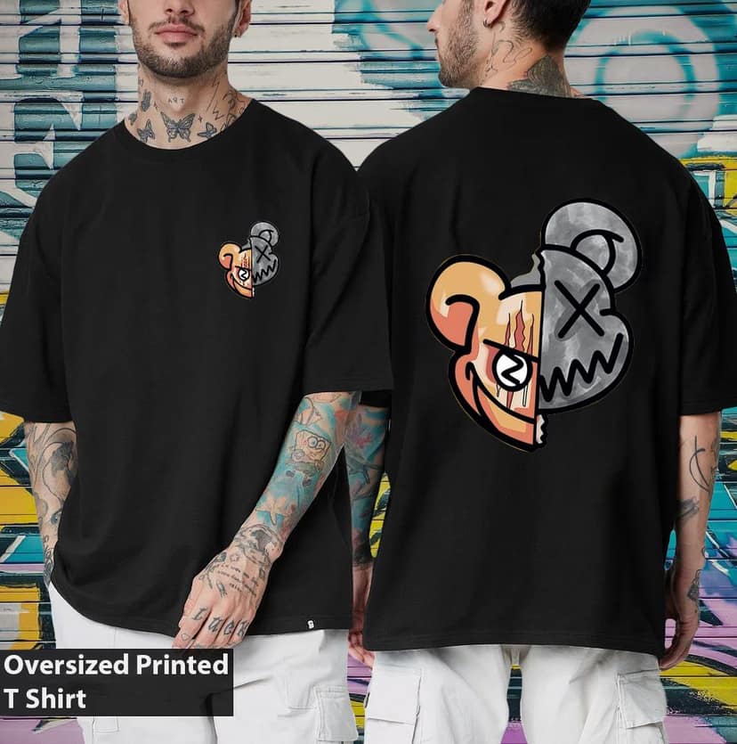 Scott Fincher Men's Casual Streetwear T-Shirt with Distressed Bear Graphic : AA(ARN)BLACK_37 view 2