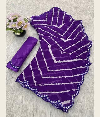 VEERAIVA Chiffon Printed Leheriya Saree With Unstitched Blouse Piece ( Purple )