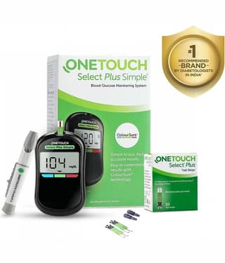 OneTouch Select Plus Simple glucometer | FREE 10 Test Strips + 10 Lancets + 1 Lancing device