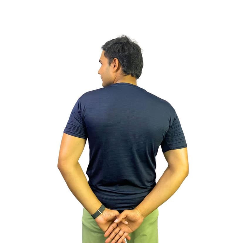 Wruxing Solid Men Round Neck Navy Blue T-Shirt view 2