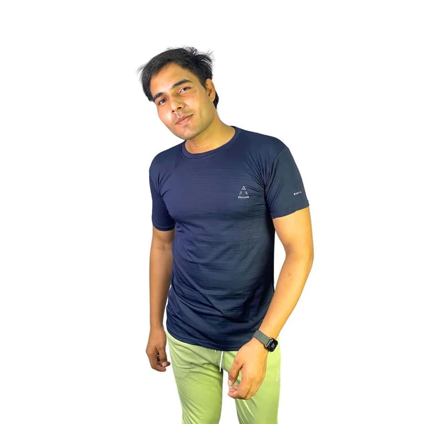 Wruxing Solid Men Round Neck Navy Blue T-Shirt view 3