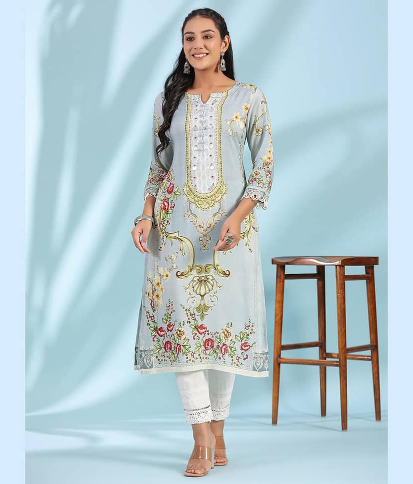 Juniper Rayon Printed Straight Women's Kurti - Green ( Pack of 1 )