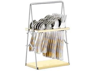 Parage 25 Pieces 24k Golden Stainless Steel Cutlery Set with Stand for Home & Kitchen, 24 Karat Gold Plated Set (Regal)