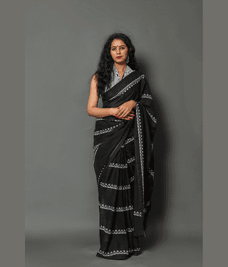 PINKCITY TRADE WORLD Cotton Printed Saree With Unstitched Blouse Piece ( Black )