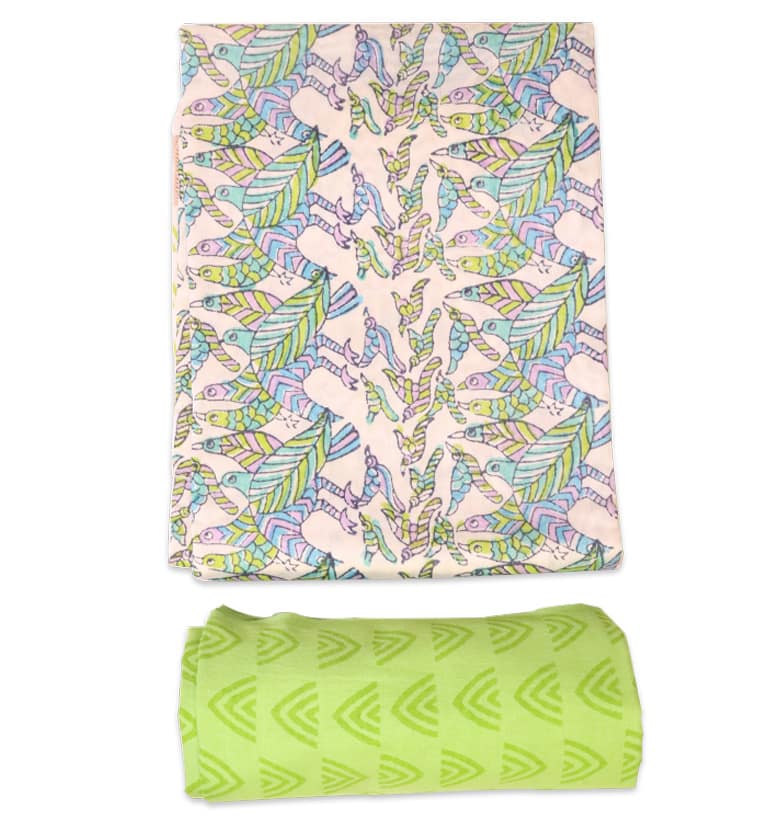 Gond Art Block Print Maheshwari Unstitched Suit Set – Heritage Tribal Motif (3 Piece) view 2