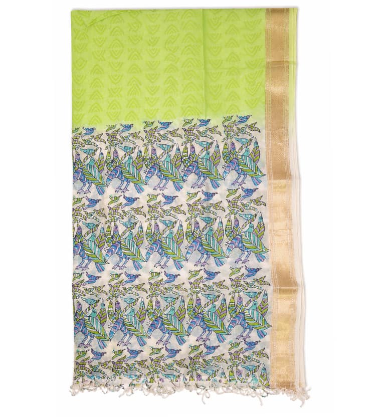 Gond Art Block Print Maheshwari Unstitched Suit Set – Heritage Tribal Motif (3 Piece) view 5