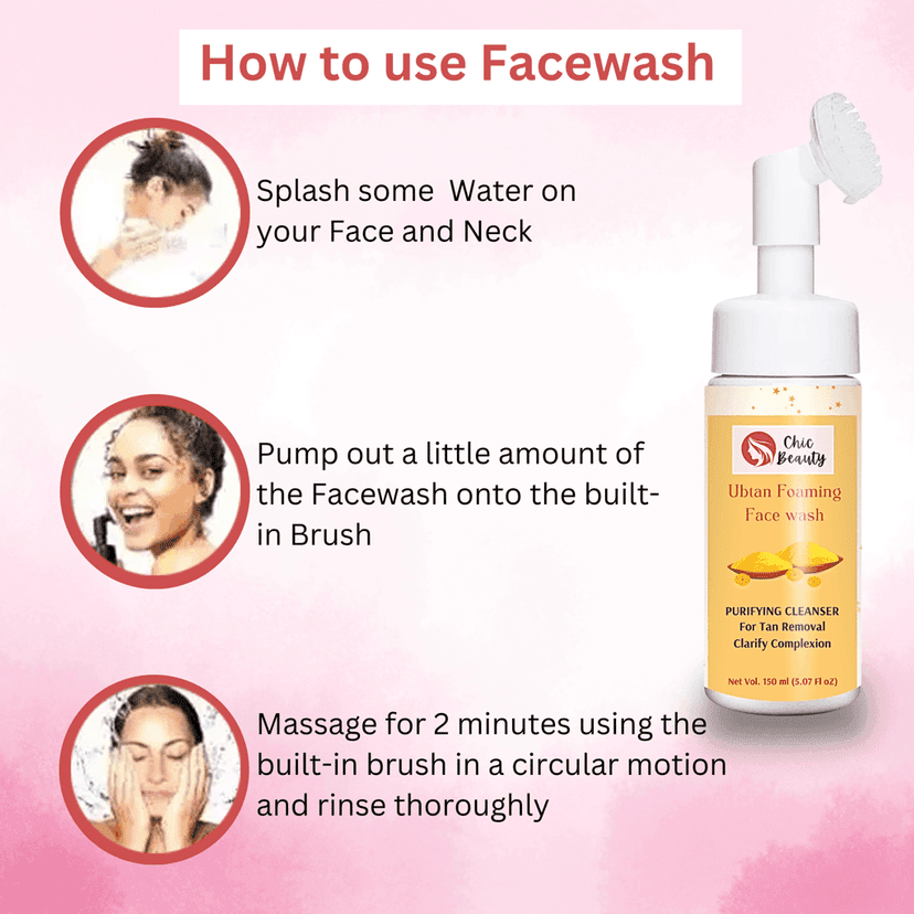 Chic Beauty 2 Foaming Face Wash Kit with Built-in Silicone Brush (Rice Foaming Face Wash 150ml + Ubtan Foaming Face Wash 150ml) view 5