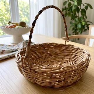Handcrafted Natural Rattan Woven Basket with Handle