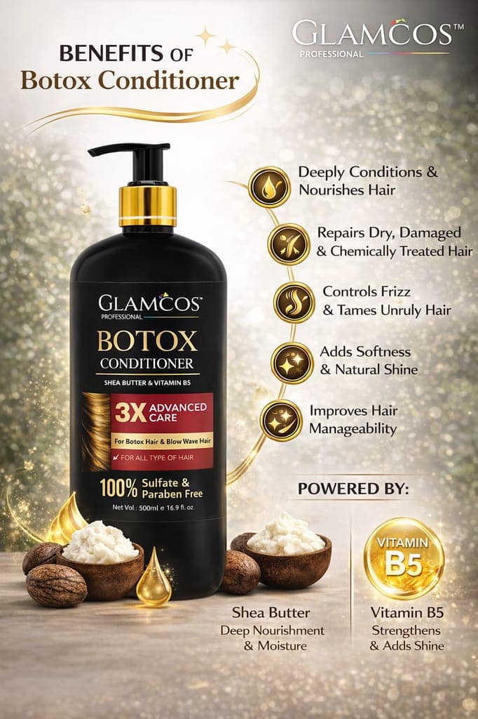Glamcos Professional Botox Conditioner with Shea Butter & Vitamin B5 – 3X Advanced Care for Smooth, Frizz-Free & Damaged Hair (500 ml) view 3