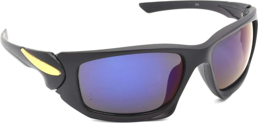 HRINKAR Men Sports Sunglasses Black Frame, Blue & Silver Lens (Medium) - Pack of 2 view 6